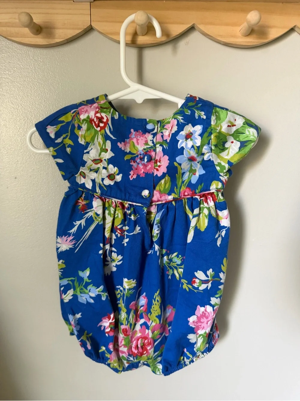 Ralph Lauren Girls 3M Blue Floral Cotton Romper One-Piece Short Sleeve Baby